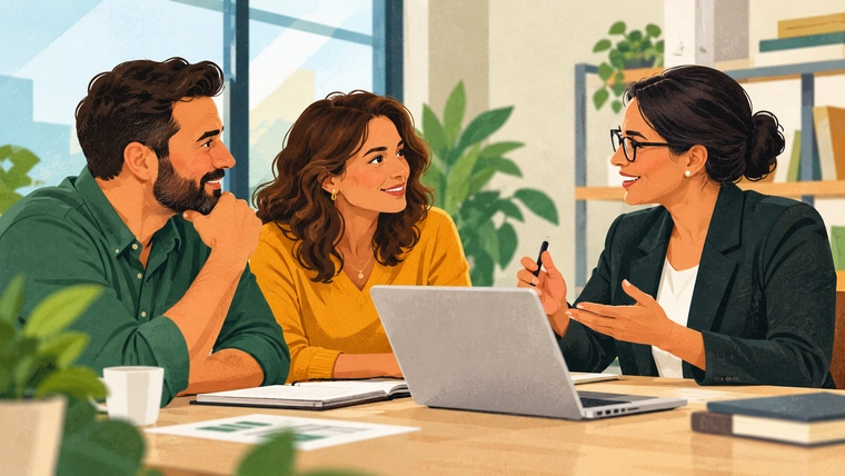 Entrepreneur's meet with a coach to discuss next steps for their venture.