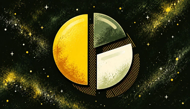 A sectioned pie graph rests over a starry black sky.