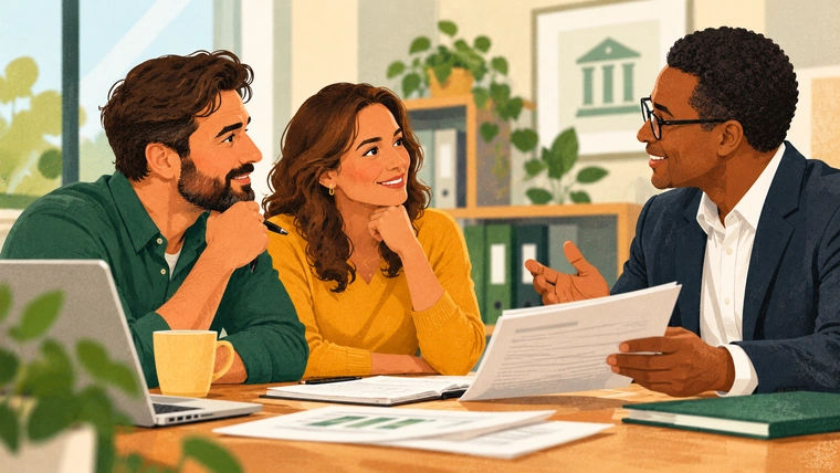 Small business partners meet with a loan specialist to discuss financing opportunities to meet their needs.