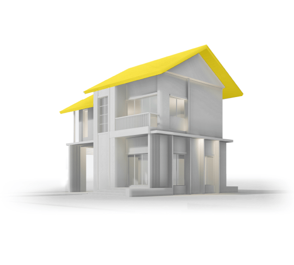 Model of modern home with yellow roof