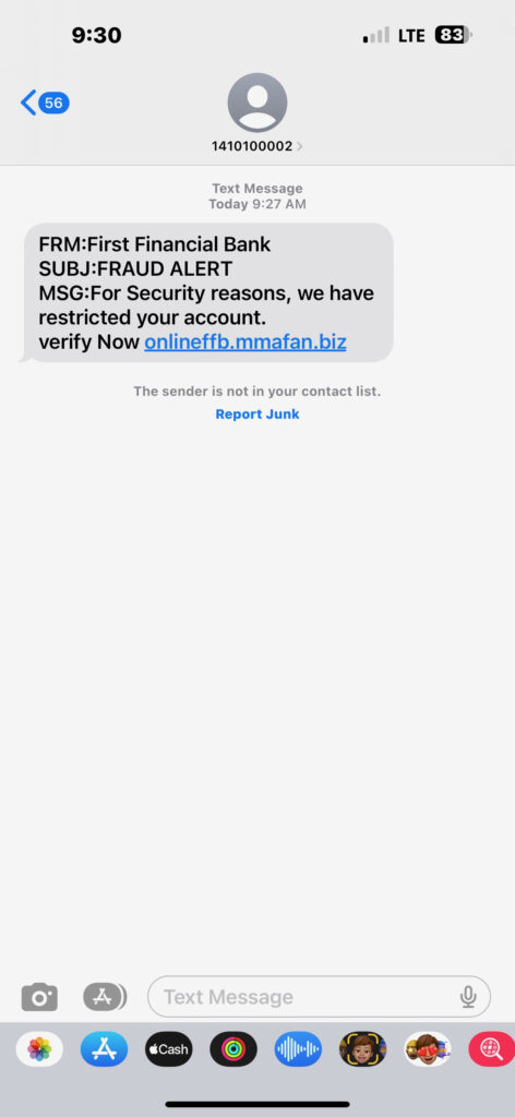 September 7, 2023 Fraud Alert - account locked, verify details visuals sample. Matches text provided in post above this image.