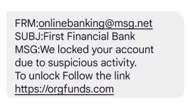 Alternate sample of phishing text message.